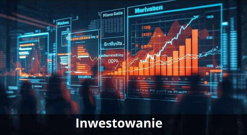 Wizualizacja danych finansowych z różnymi wykresami i statystykami na tle nowoczesnego biura.