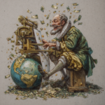 inflacja – ZacznijOdZera.pl Bogaty mężczyzna obwieszony złotem, który ze złowieszczym śmiechem odpala maszynę dodrukowującą bardzo dużą ilość banknotów, które spadają na planetę ziemia