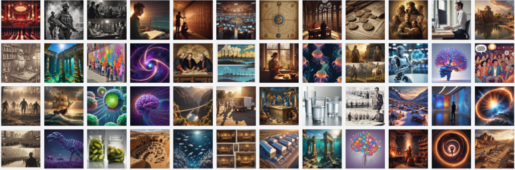 Kafelki obrazów z artykułów na FactandFun stworzonych przez Replicate