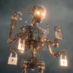 Robot trzymający kłódki