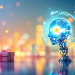 Futurystyczna głowa robota z pomysłem.